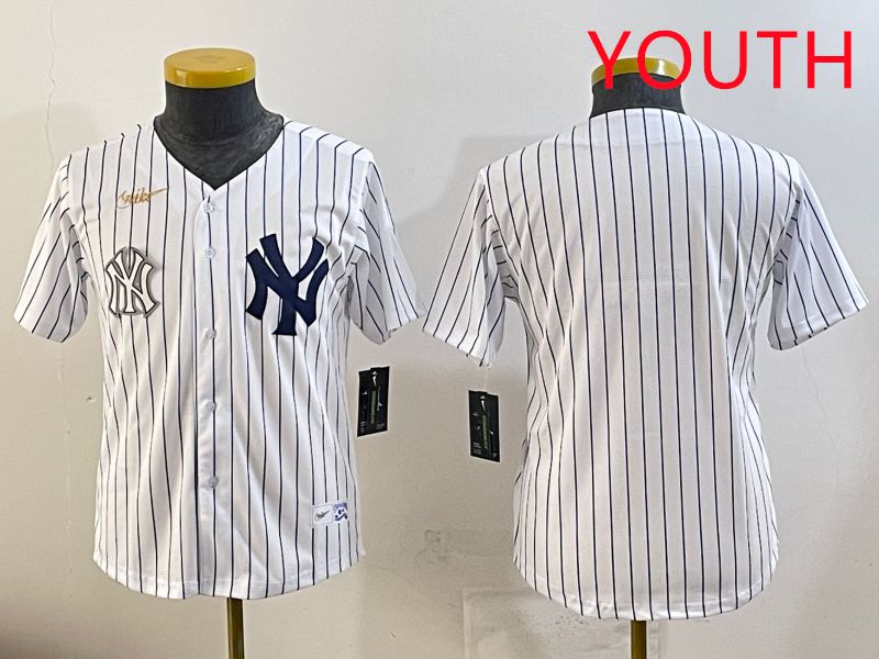 Youth 2025 New York Yankees Blank White Stripe Throwback Nike MLB Jersey style 42->youth mlb jersey->Youth Jersey